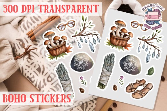 Boho Sticker Sheet PNG Hippie Vibe