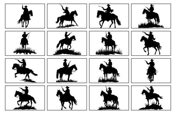 Cowboy on Horse Silhouette Vector Set