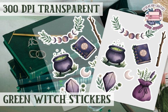 Green Witch Sticker Sheet PNG: Graphics for Creative Design