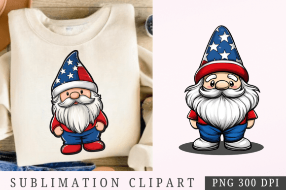 Patriotic Gnome Clipart PNG: Graphics for T-Shirt Designs