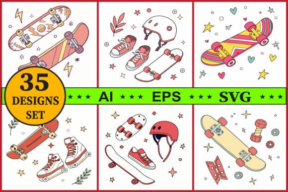 Skateboard Vector Clipart Bundle Set